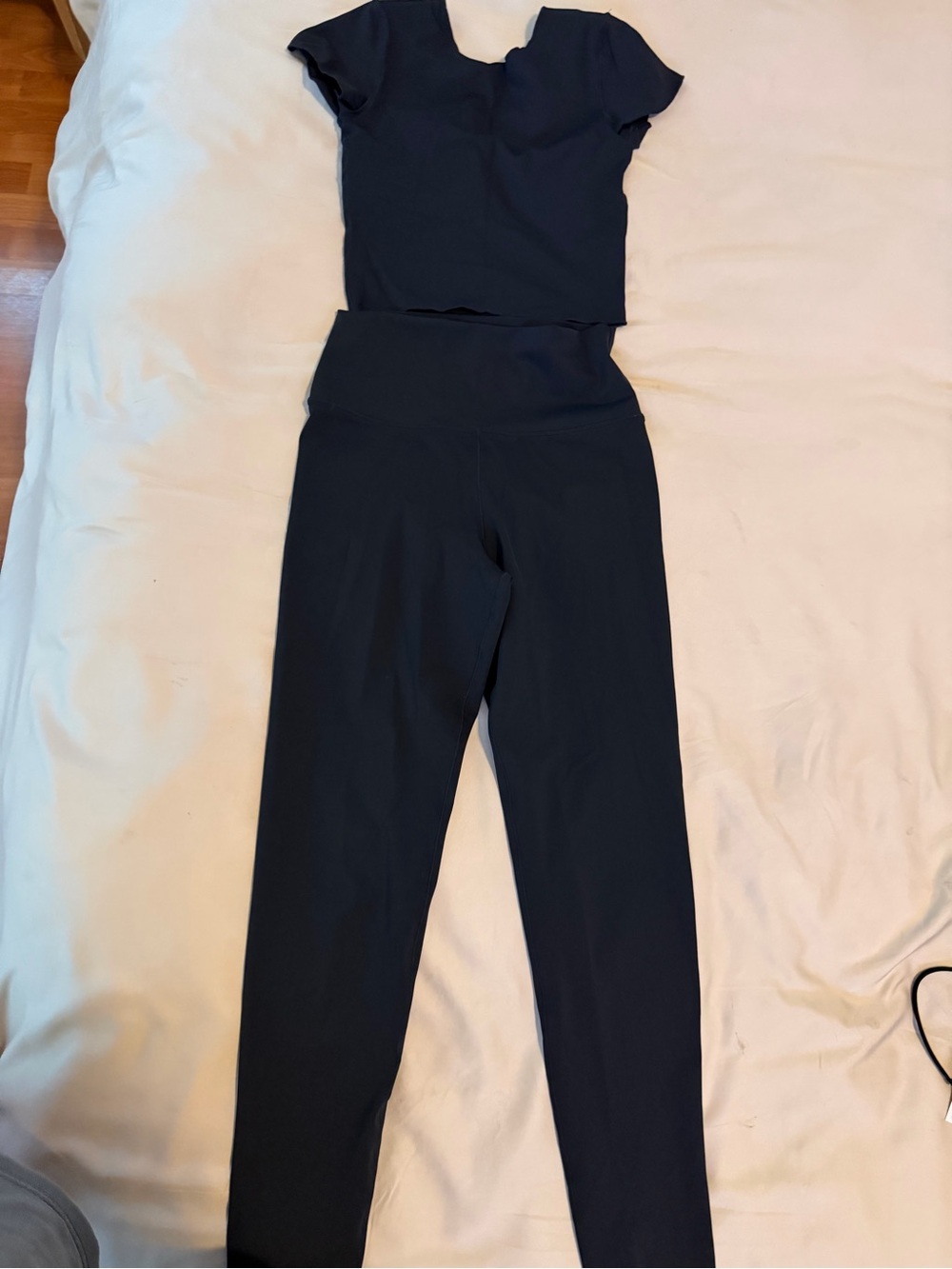 High-Rise Black Leggings with Matching Black Crop Top Set